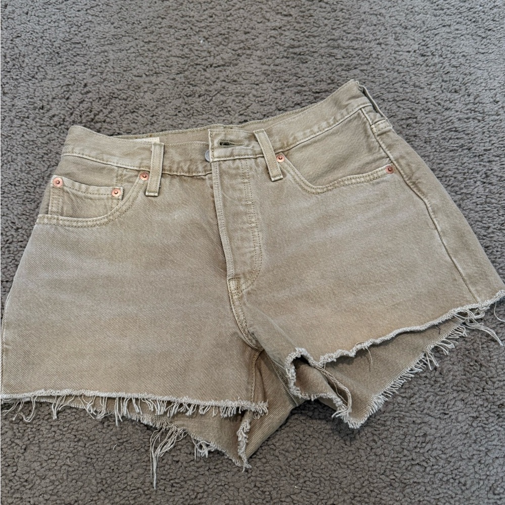 Levi's Tan Frayed Hem Jean Shorts